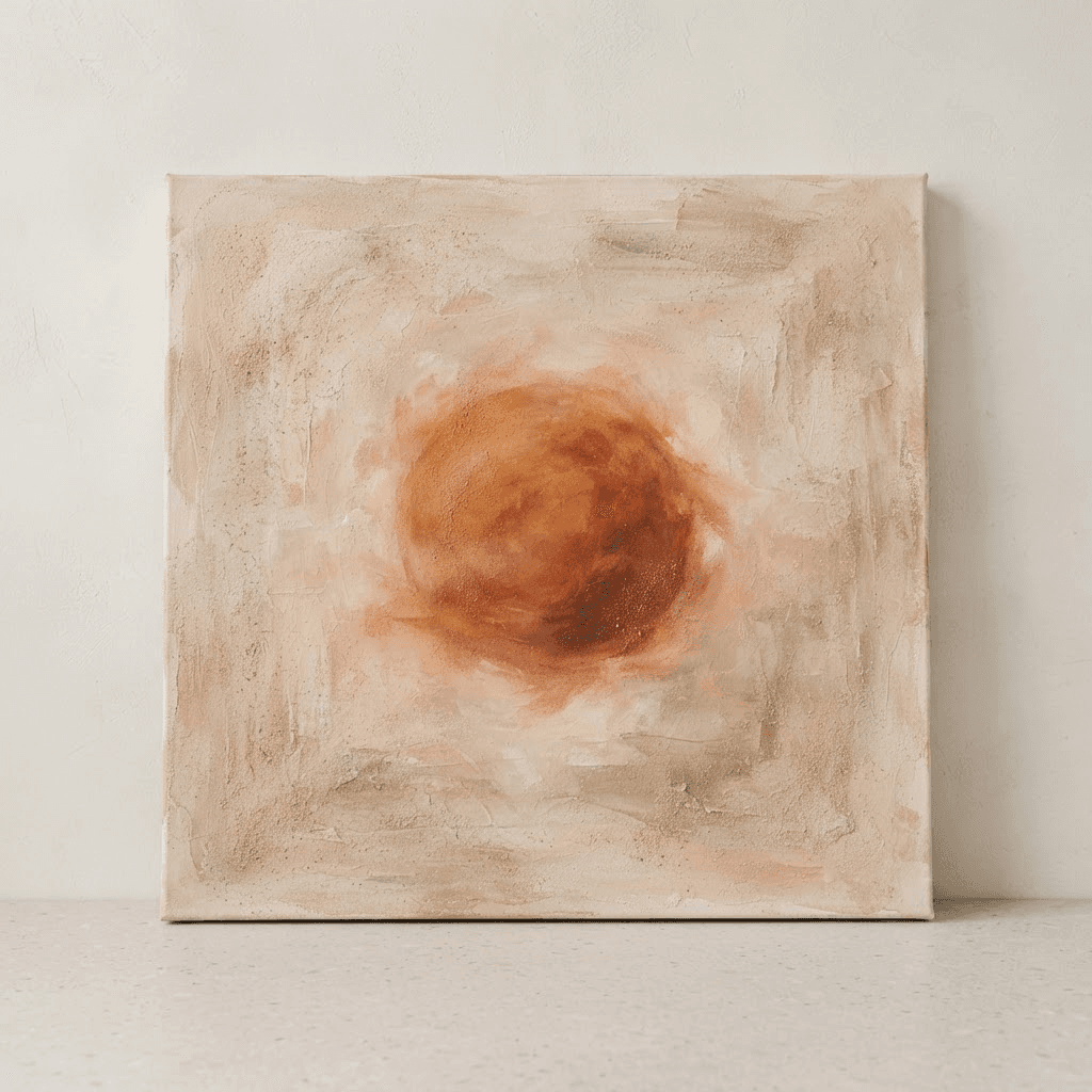 Sol de marzo, acrílico y arena de río, 90 × 90 cm