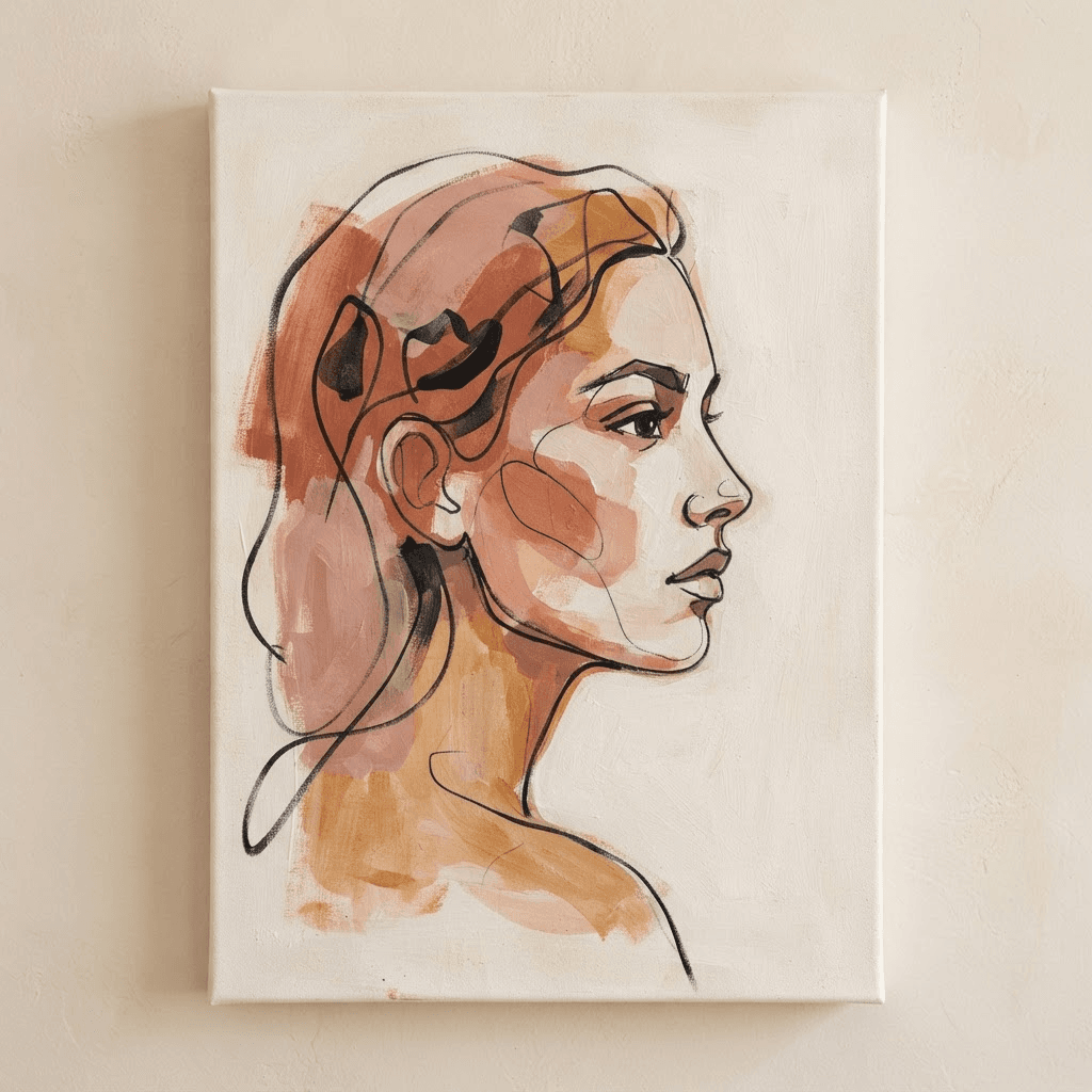 Perfil de agosto, acrílico y tinta china, 60 × 80 cm